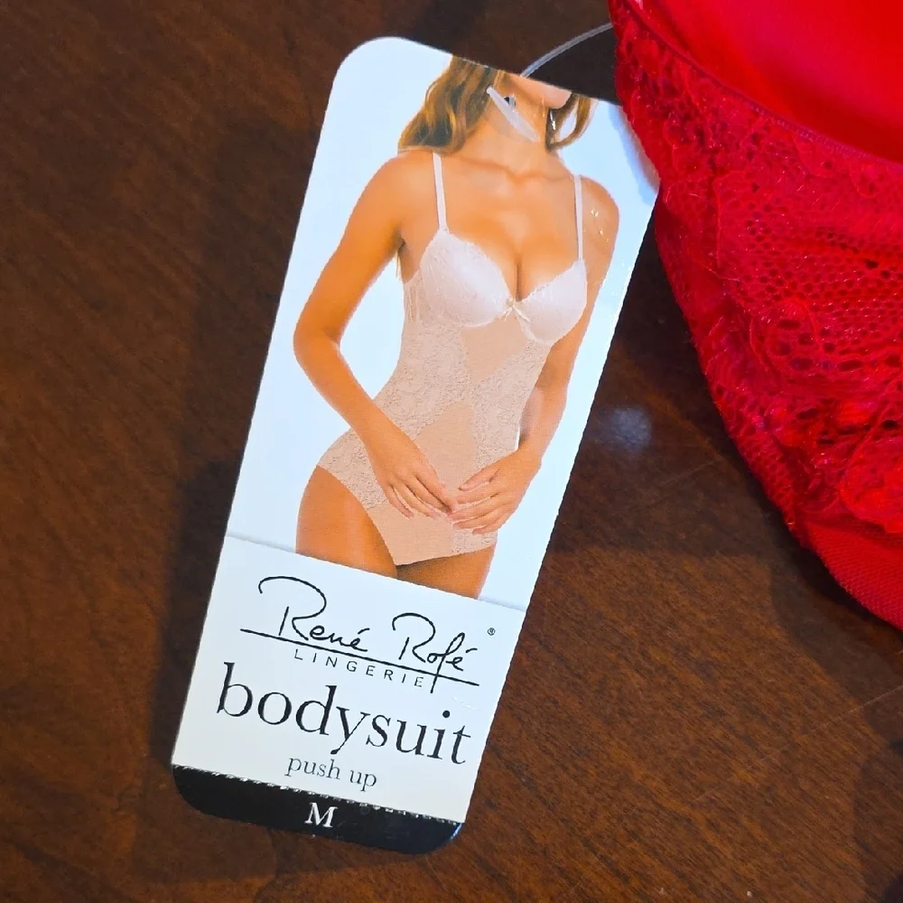 (J31) Rene Rofe Vibrant Red Lace Bodysuit Sz M - Picture 8 of 9
